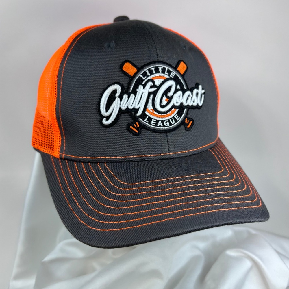 GULF COAST LITTLE LEAGUE Baseball Trucker Hat Gray Neon Orange Mesh Snapback